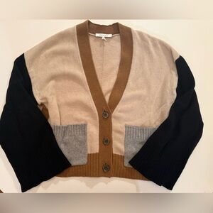Frame Cashmere Color-block V-Neck Cardigan